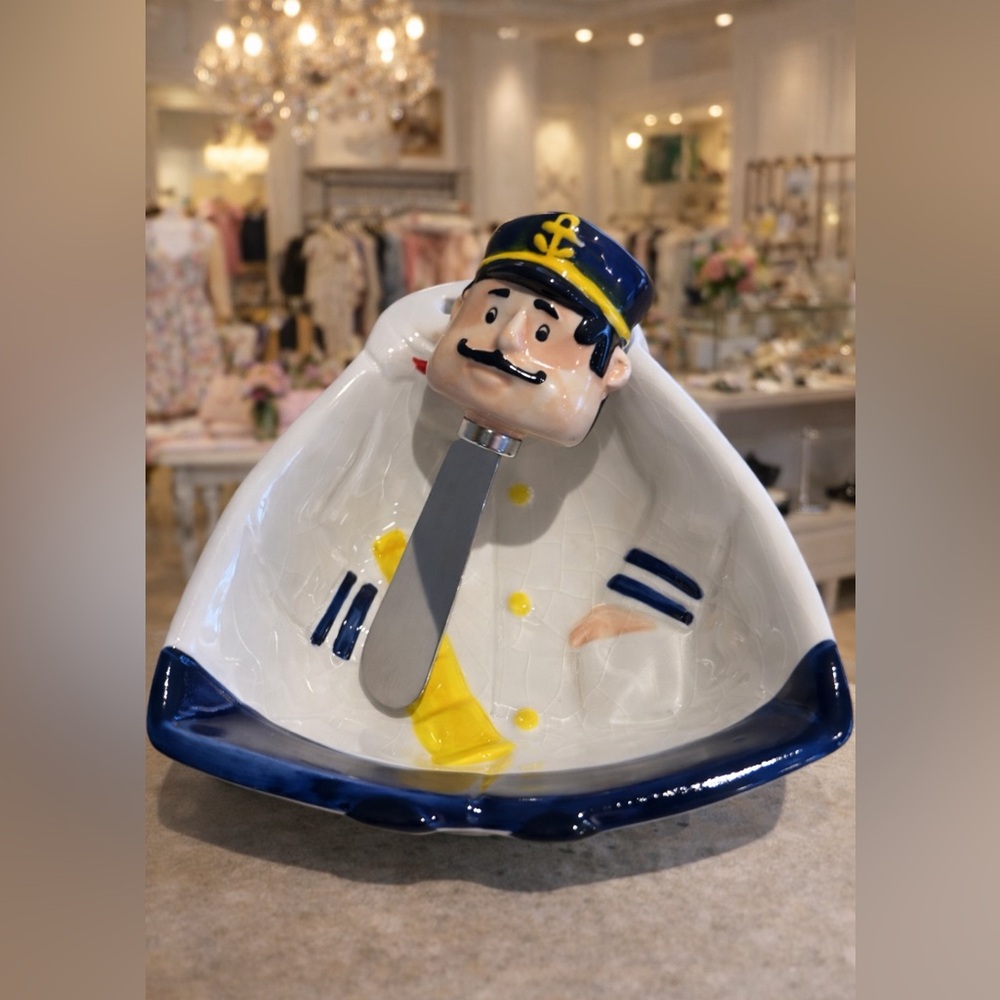 Ceramic Nautical Captain Spreader Set Sailor Dish with Spreader knife - Picture 2 of 3